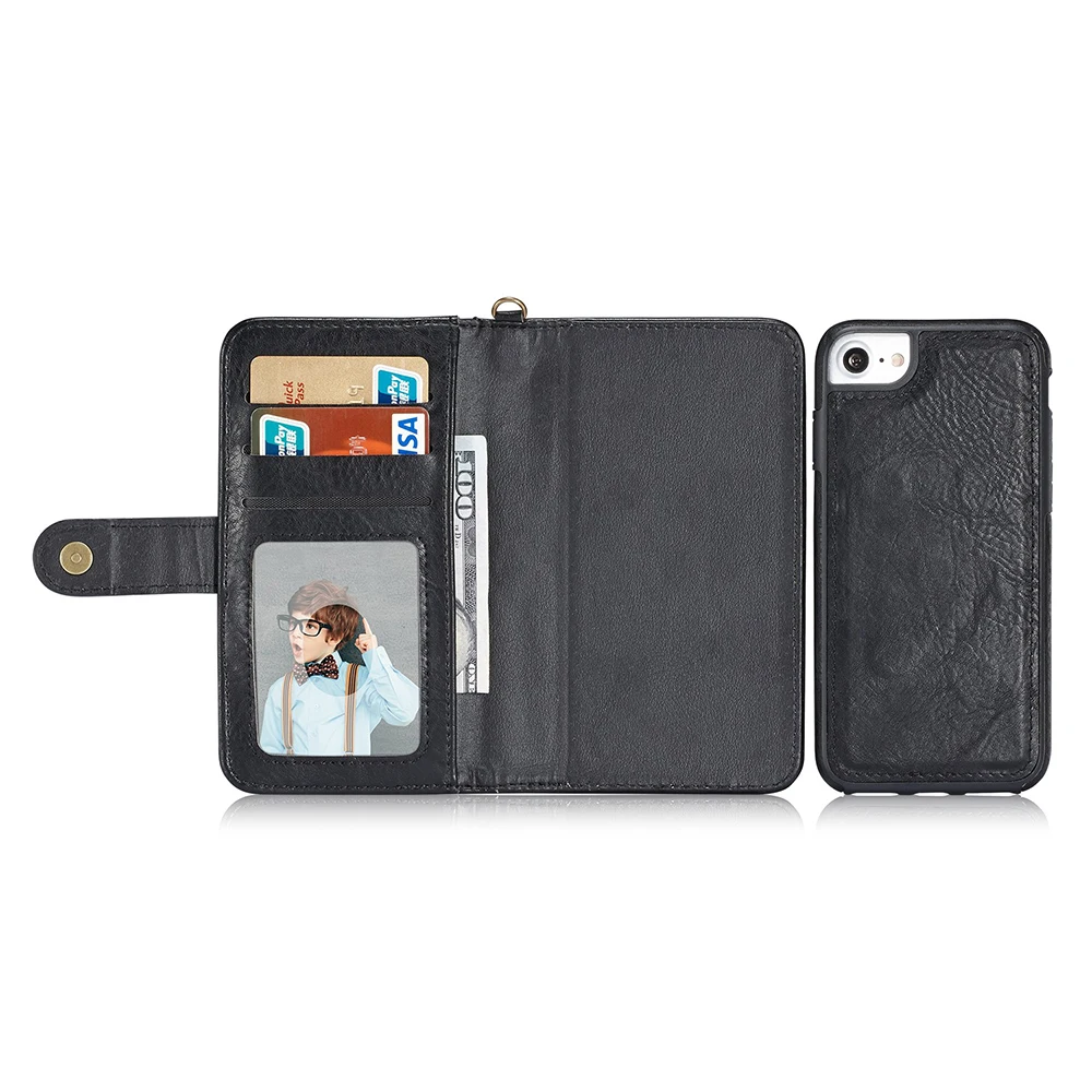 Кошелек чехол для iPhone X 6 S 7 8 плюс карты деньги фото кошелек сумка отдельные магнит