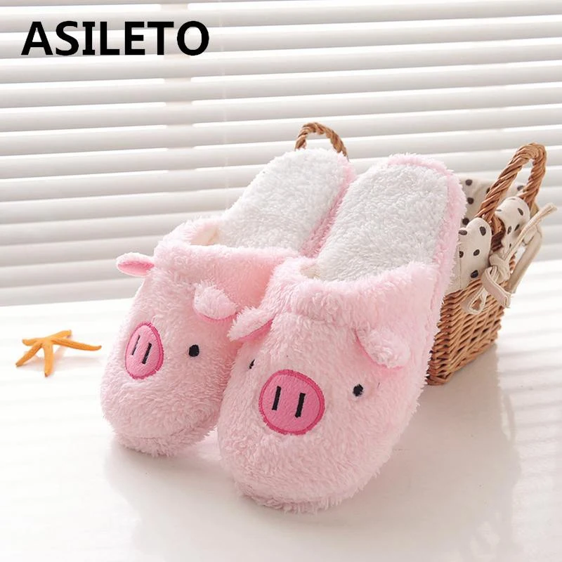 

ASILETO new Women Shoes Lovely pig Home Floor Soft Cotton-padded Slippers Winter Female Indoor Slippers sapato feminino T221