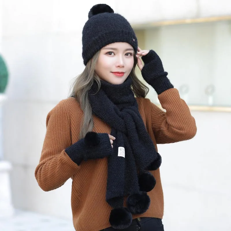 Новый шапка вязаная 2 шт. harajuku для женщин зимние теплые трикотажные Venonat бини +