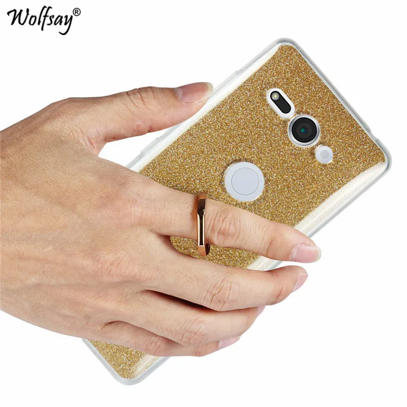 Luxury Bling Glitter Case For Sony Xperia XZ2 Compact Cover Soft TPU Ring Holder H8314 |