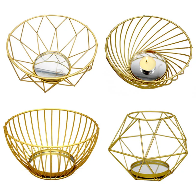 3D геометрический креативный подсвечник из кованого железа полый для свадебного