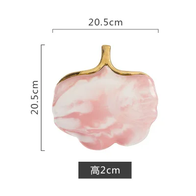 Pink 20.5x20.5 Креативный дизайн в виде золотых листьев, керамическая тарелка, поднос для хранения, золотые украшения, еда, десерт, тарелка, сухие фрукты, украшение дома, тарелка - Цвет: Pink 20.5x20.5