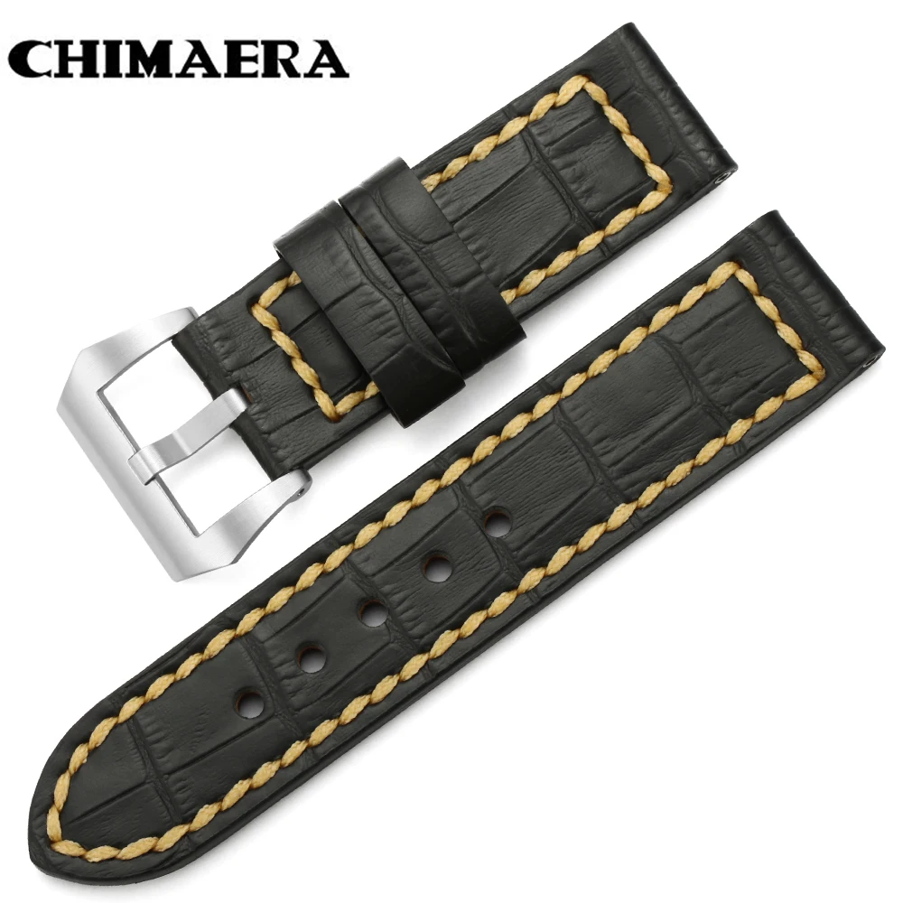 Ремешок для часов CHIMAERA из тисненой черной телячьей кожи с большим крокодиловым
