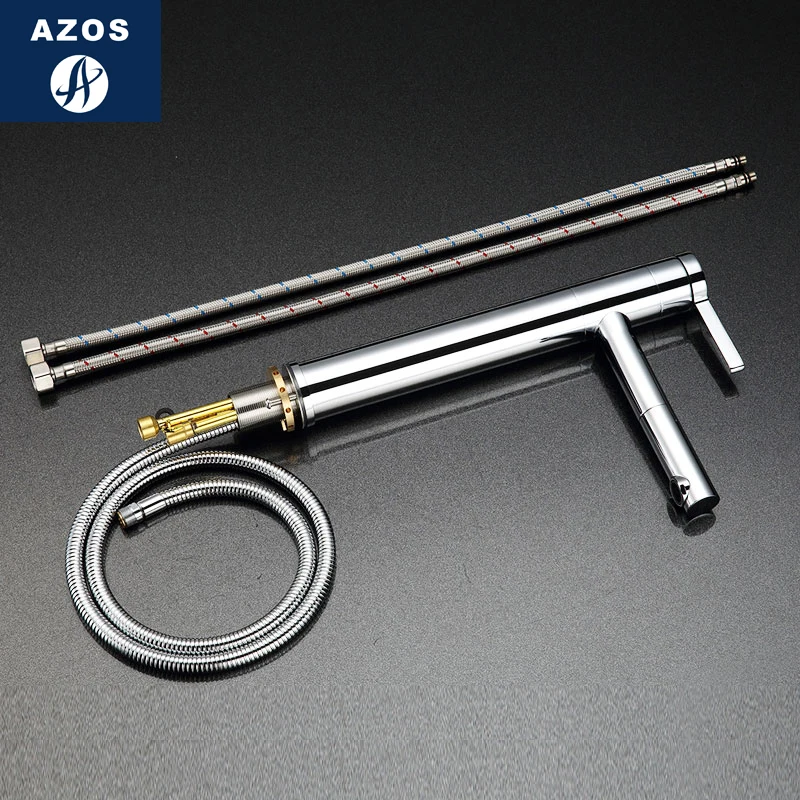 Azos Basin faucet Pull-out Wash Brass Chrome Cold and Hot Switch Rotatable Bathroom Above Counter Bathhouse Round CL | Обустройство