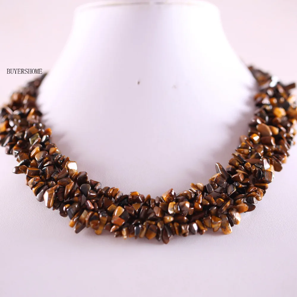 

Women Jewelry Gift Natural Stone Irregular Beads Gold Tiger Eye Necklac E056