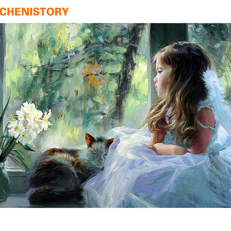 CHENISTORY ангелочек DIY картина по номерам акрил домашний декор настенные Арт холст