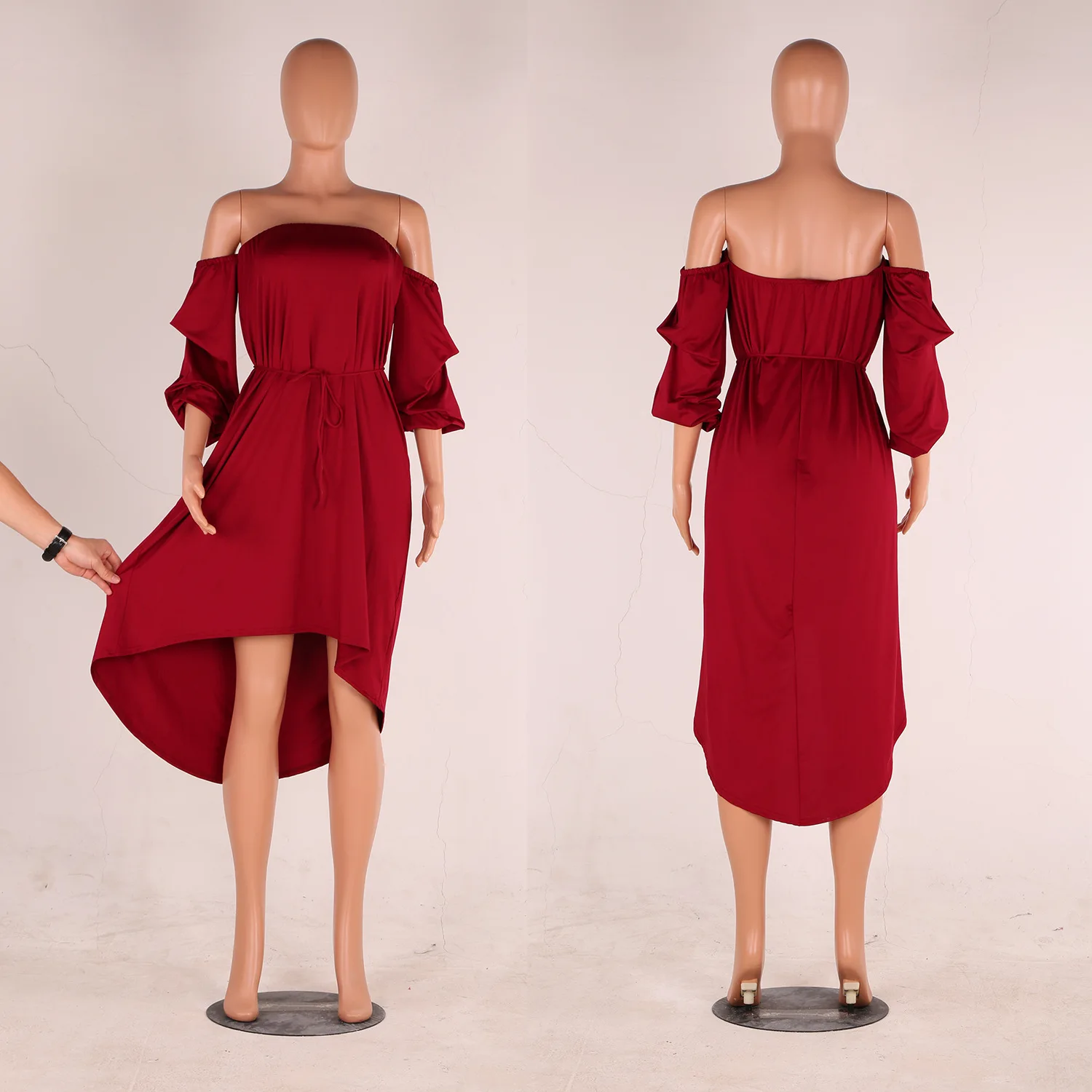 Элегантное женское платье с воротником-лодочкой весна-лето 2018 однотонные