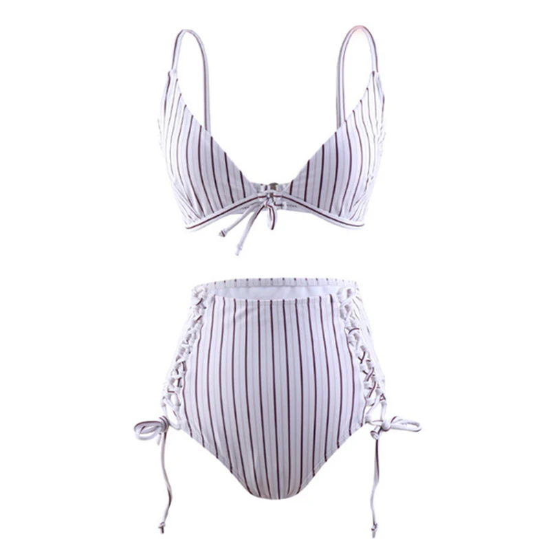 Сексуальный комплект бикини с V образным вырезом женский купальник в полоску