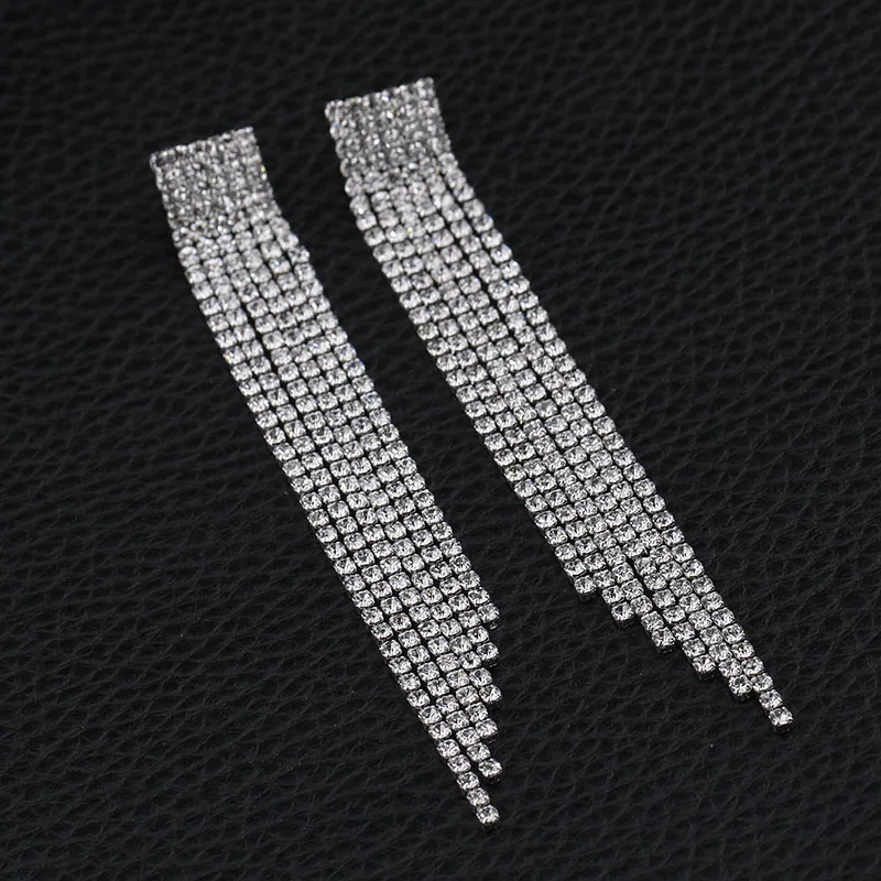 TREAZY Crystal Long Tassel Wedding Earrings Silver Color Rhinestone Bridal Brincos 2017 Women Engagement Jewelry Accessories | Украшения и