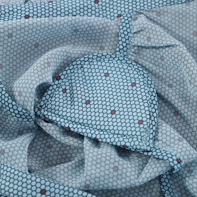 Синий горошек печати шифон женская блузка Топы галстук бабочка воротник стойка с