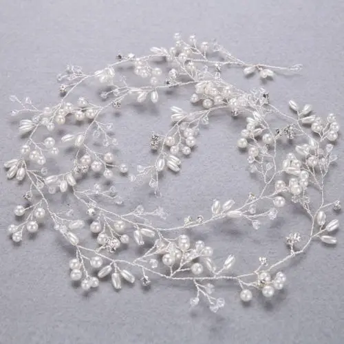 

Women Lady Girl's Flower Wedding Hair Bridal Accessories Crystal Pearl Headband Long Chain Headpiece Beautiful Accessories