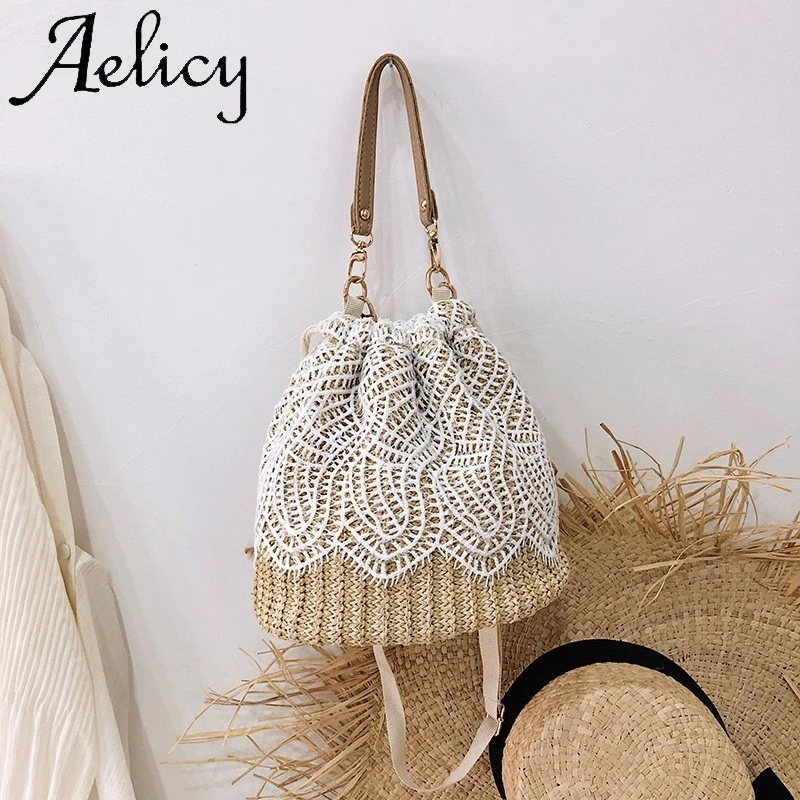 Aelicy Женская модная кружевная сумка через плечо однотонная тканая Пляжная