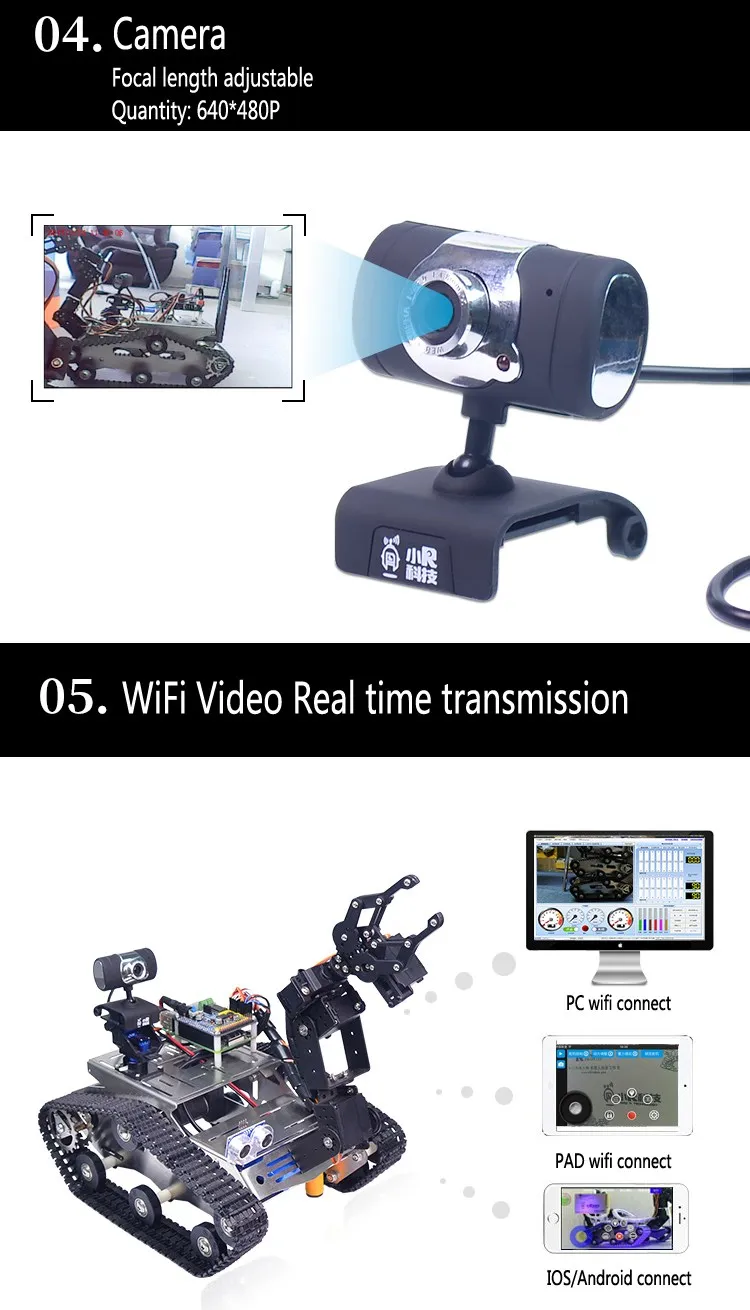 Xiao R Wi-Fi видео робот рука автомобиль с карданный камерой Raspberry Pi 3 Встроенный bluetooth WiFi модуль Science RC игрушки
