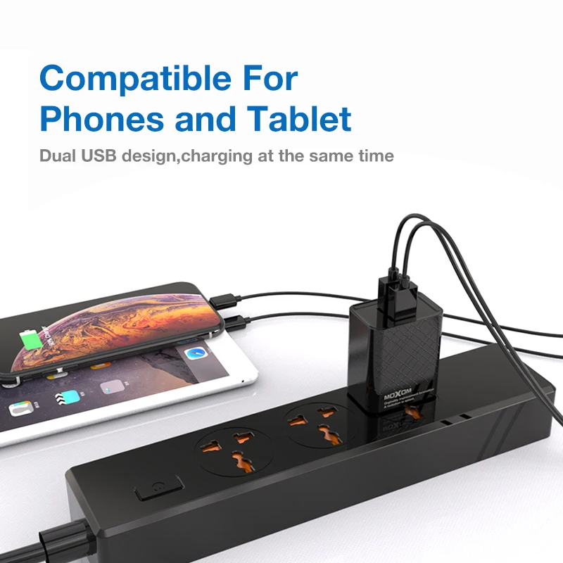 MOXOM 5V 2.1A Dual USB зарядное устройство для iPhone X 8 7 портативный мобильный телефон