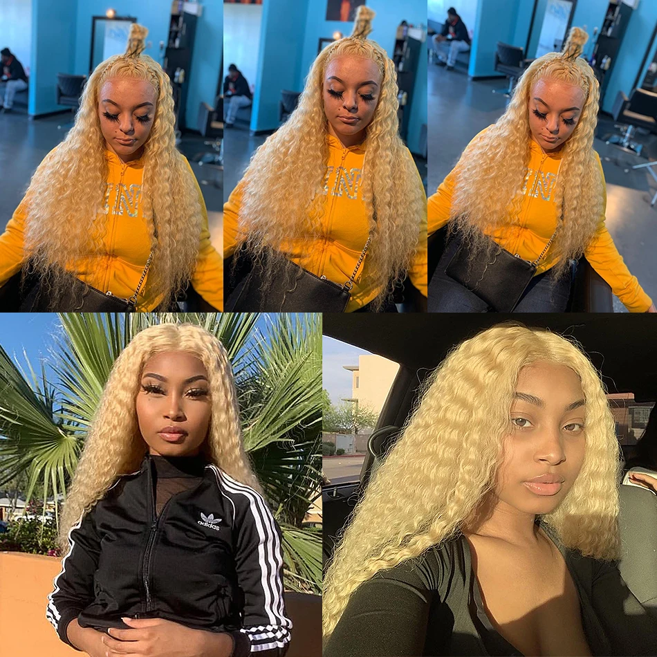 Wigirl Transparent 613 Honey Blonde Malaysian Curly Lace Front Human Hair Wig Deep Wave Pre Plucked Long Frontal Wigs | Шиньоны и