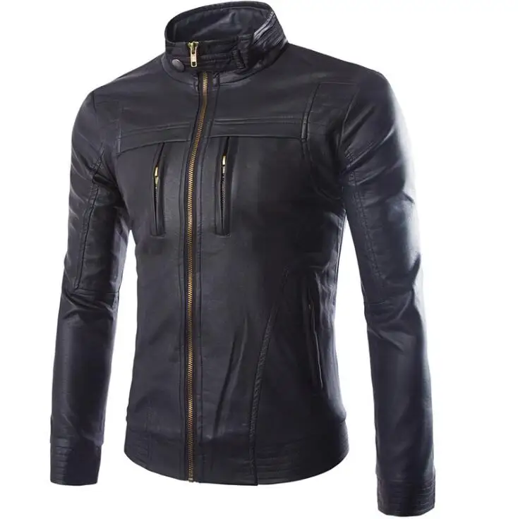 Hot 2021 Korean New Fashion Men Autunm Winter Brown Faux Leather Jackets mens Slim Black Zipper Motorcycle Jacket Coats M-4XL | Мужская