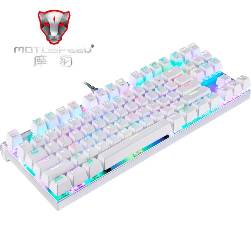 white Motospeed CK101 Проводная Механическая клавиатура Металл 87 клавиш RGB синий красный переключатель игровой светодиодный планшет с подсветкой Настольный русский компьютер Gamr - Цвет: white