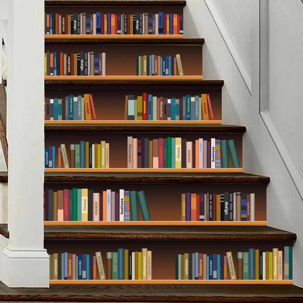 Гостиная книжная полка лестницы наклейки декоративные книжный шкаф креативные