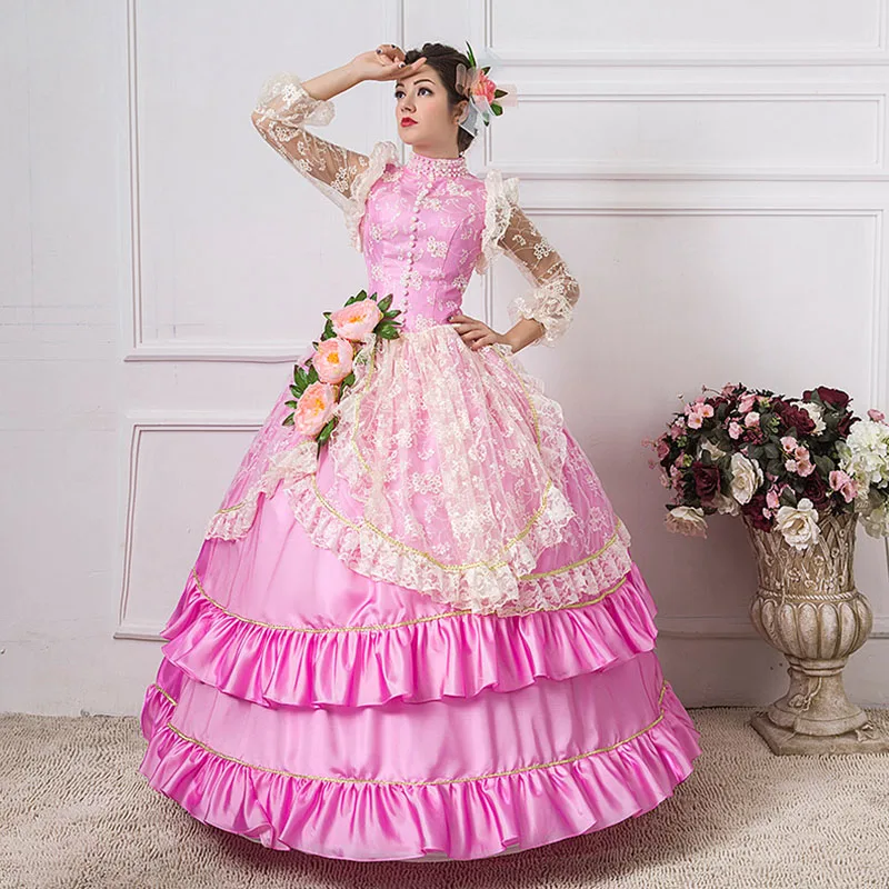 На заказ 2016 Королевский розовый кружевной с длинным рукавом Европейский корт