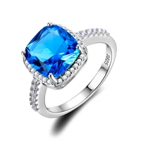 womens jewelry s925 silver ring aaaaa lake blue square zircon ring wedding jewelry party cute korean valentines day gift