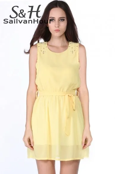 Платье плиссировка шифон свободного покроя без рукавов лето женщины дамы