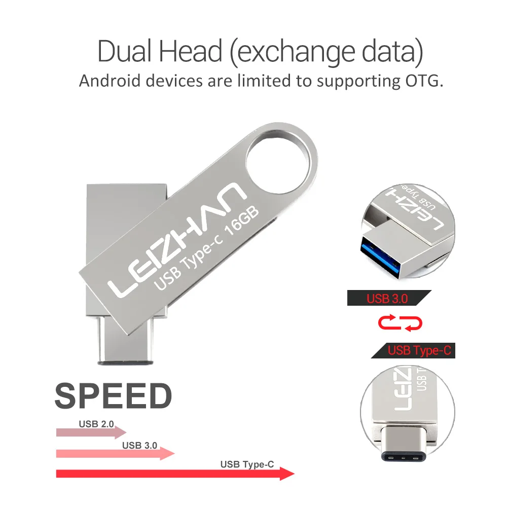 LEIZHAN Флешка USB C 32 Гб металлический OTG флеш накопитель type карта памяти 64 3 0 U диск