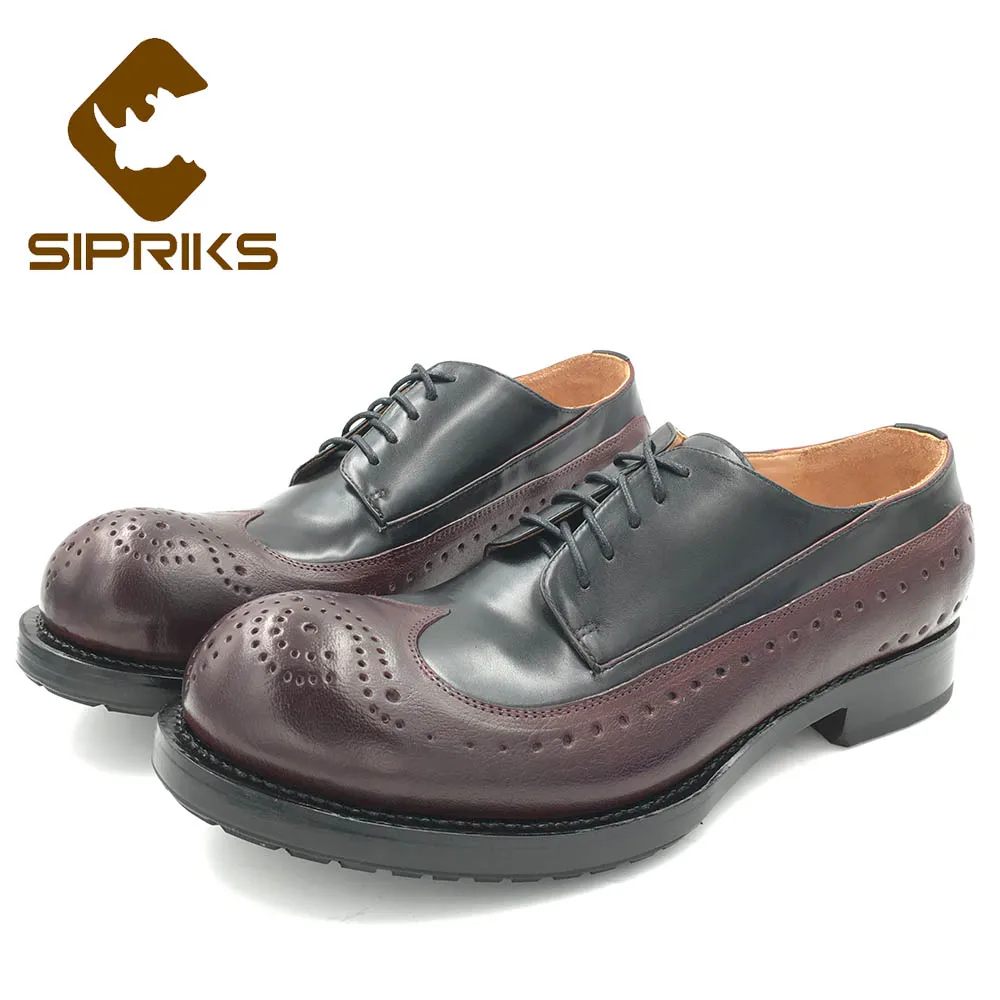

Sipriks Luxury Brand Mens Goodyear Welted Shoes Imported Calf Leather Dress Shoes Round Toe Gents Suit Office Brogue Shoes 45 46