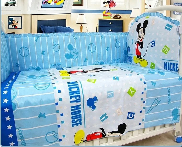 

6pcs Cartoon Cotton Cot Sheet Baby Bedding Sets protetor de berco Baby Bedding Sets for Crib (4bumpers+sheet+pillow cover)