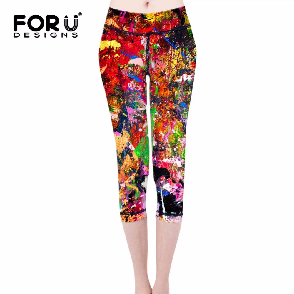 FORUDESIGNS/Новинка разноцветные леггинсы с принтом женские модные тонкие высокие