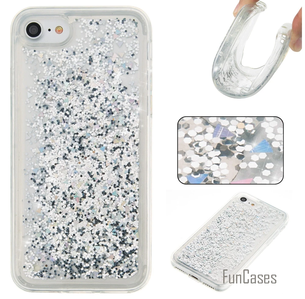 Coque Bling Love Heart Stars Мягкий ТПУ чехол для телефона iPhone 7 Funda Quicksand сотовый Чехол 7G Capinhas