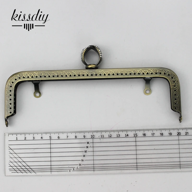 KISSDIY, 3 шт./лот, 20,5 см, кольцо с бриллиантами, пряжка, металлическая рамка для кошелька, винтажная ручка, античная бронза, застежка для поцелуя, аксессуары для сумок