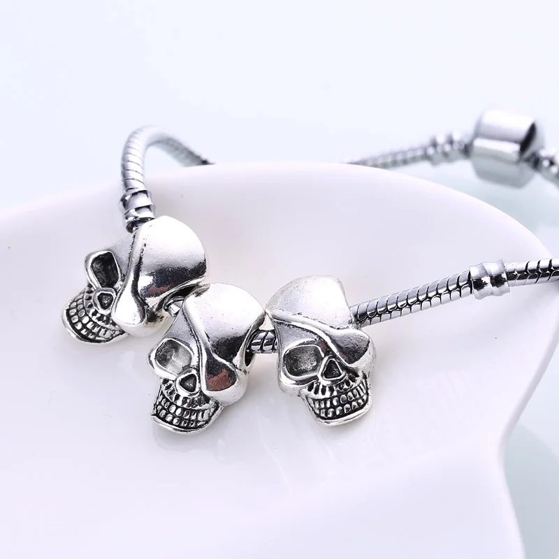 Винтажные серебряные металлические бусины с черепами подходят для Pandora Diy