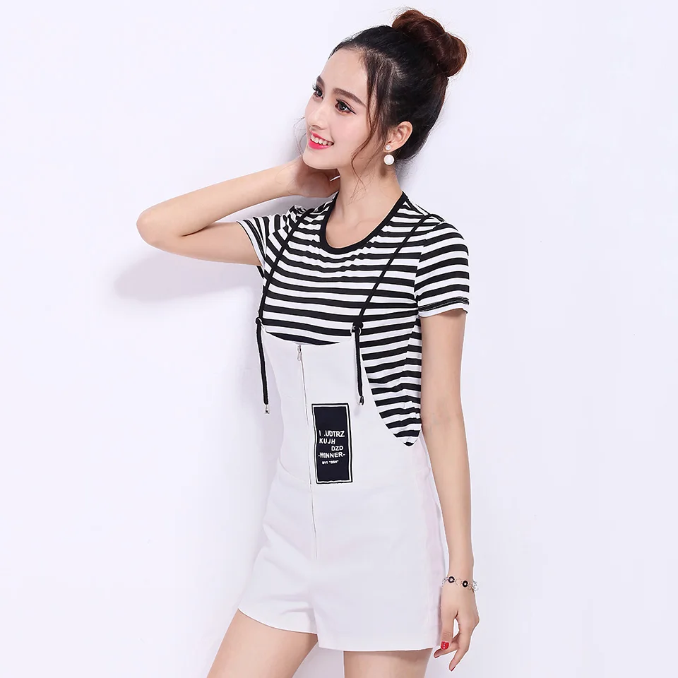 PUSECOOL 2017 Сладкие Девочки Повседневная Женская Одежда Набор Полосой футболка +