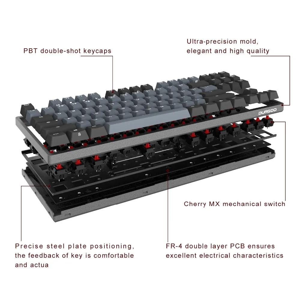 Механическая клавиатура DURGOD с 87 клавишами [переключатели Cherry MX] Игровая NKRO Anti ghosting для геймеров/Typist/Office QWERTY