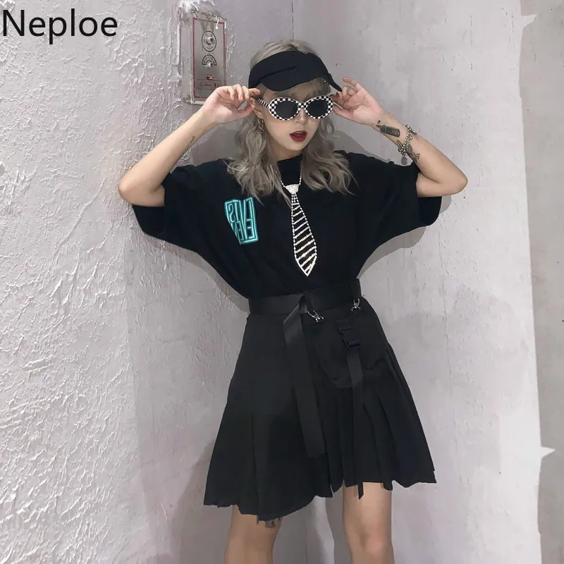 Neploe летняя клетчатая юбка-карго с высокой талией и поясом, женские плиссированные готические юбки в стиле панк, женские красные, черные мини юбки 39110