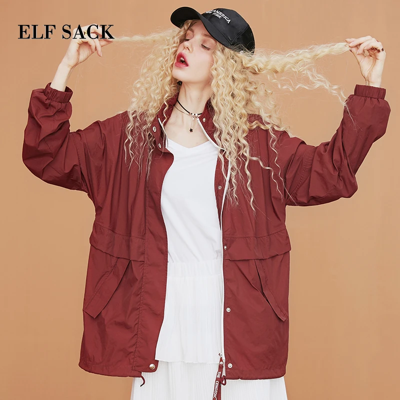 ELFSACK, осень, новинка, Женское пальто, повседневное, полный, с надписью, водолазка, с широкой талией, женские куртки, свободные, Harajuku, верхняя одежда, женские куртки
