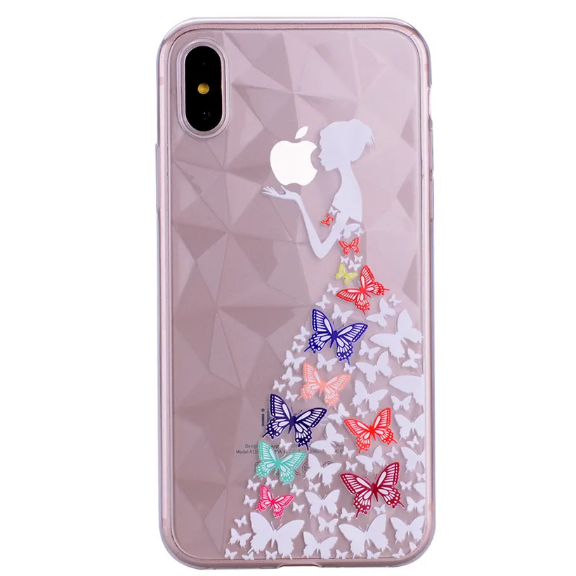 HEMASOLY Case For iPhone XR XS Transparent Max Silicone Ultra Thin Diamond Rhombus Pattern Cover |