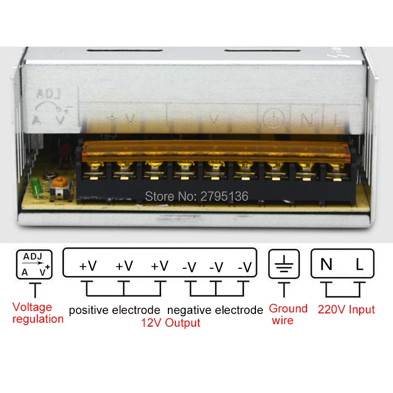 Светильник 110V 220V to DC 12V 30A 360W световые трансформаторы регулируемая строка для 5050