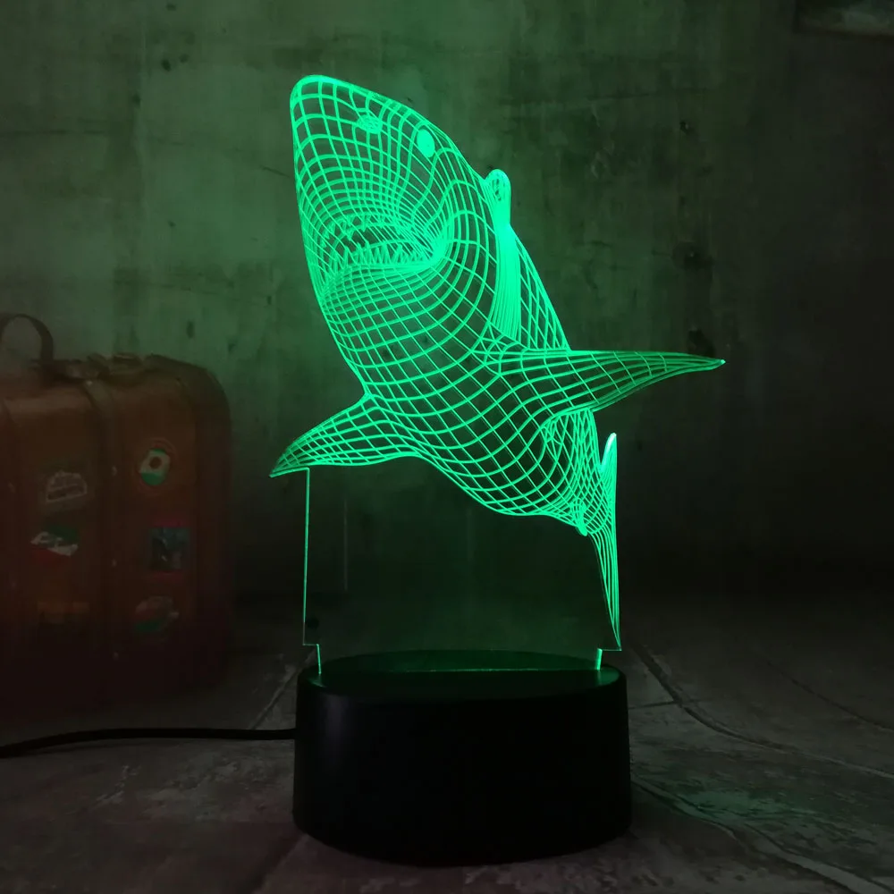 Прохладный Акула животных челюсти 3D светодиодный RGB 7 цветов ночной Светильник USB пульт дистанционного управления домашний Декор детские игрушки Многоцветный Новинка Настольная лампа Lava