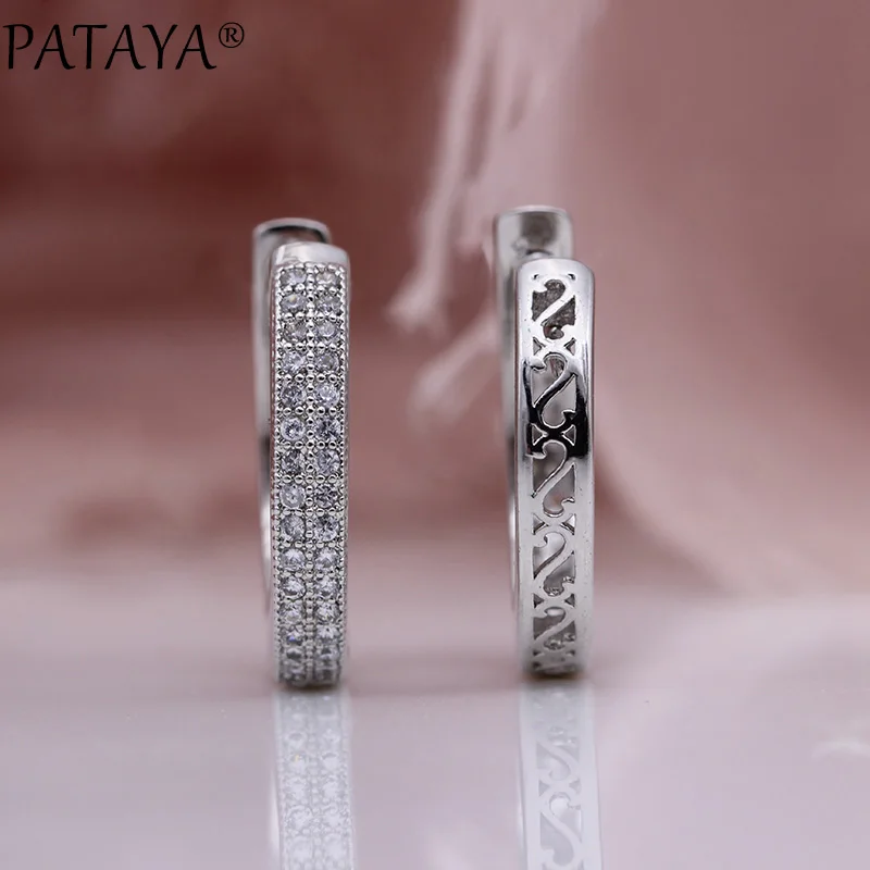 Женские круглые серьги PATAYA из белого золота с натуральным кубическим цирконием в