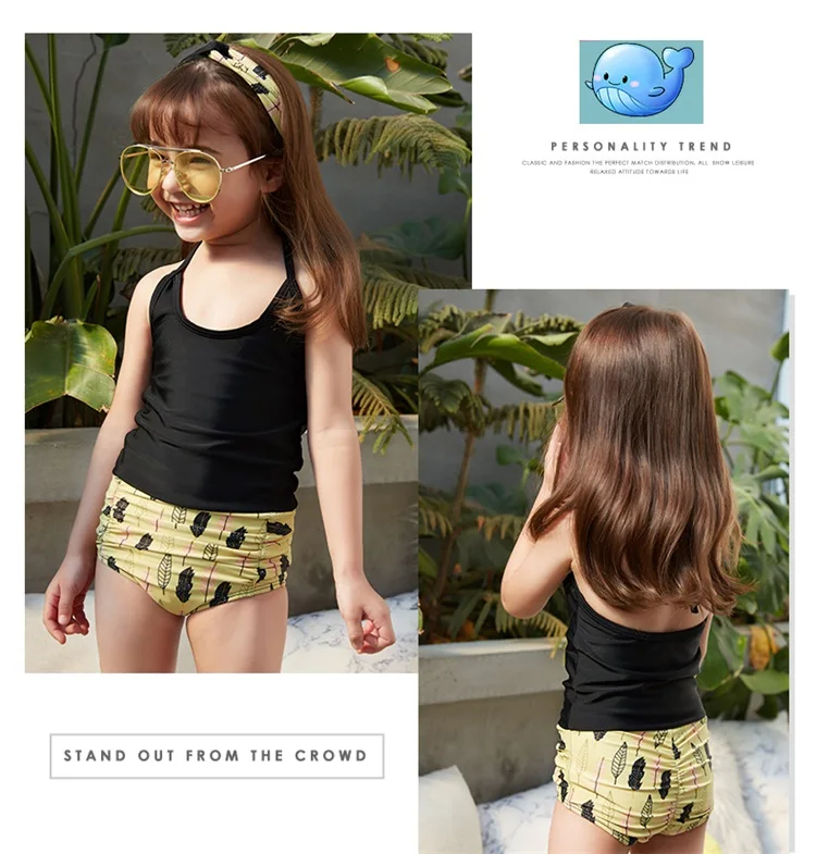 New Baby Girl's Swimsuit Kid's Bikini Swimwear Children Founce Two-Pieces Solid Color Swimsuit for Girl Beachwear