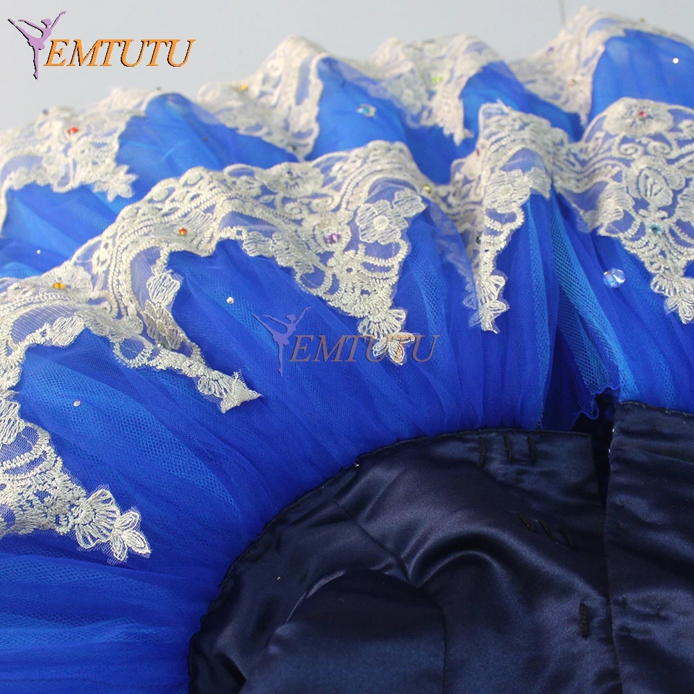 Adult Professional Ballet Tutu Deep Blue Gold Russian Women A Shape Performance Ballet Tutus Professional Ballet Stage Costume