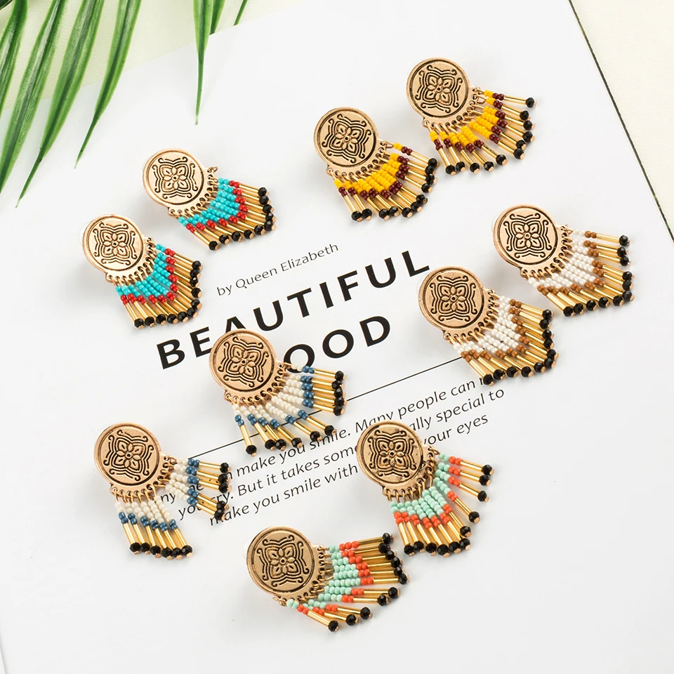 5 цветов boho gloden Серьги кисточки из сплава для женщин Bohomian этнические акриловые