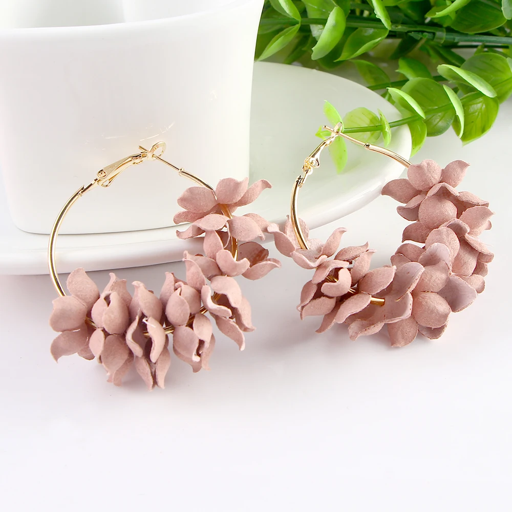 Винтажные женские круглые серьги с цветком тканевые Висячие 6 видов цветов