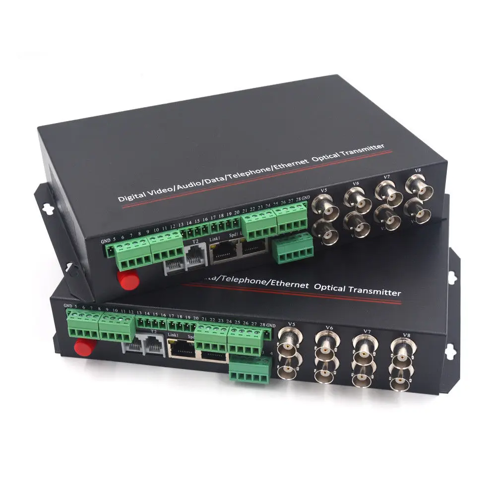 8CH видео 10/100 Мбит/с Ethernet RS 422 данных Контактное закрытие волокна
