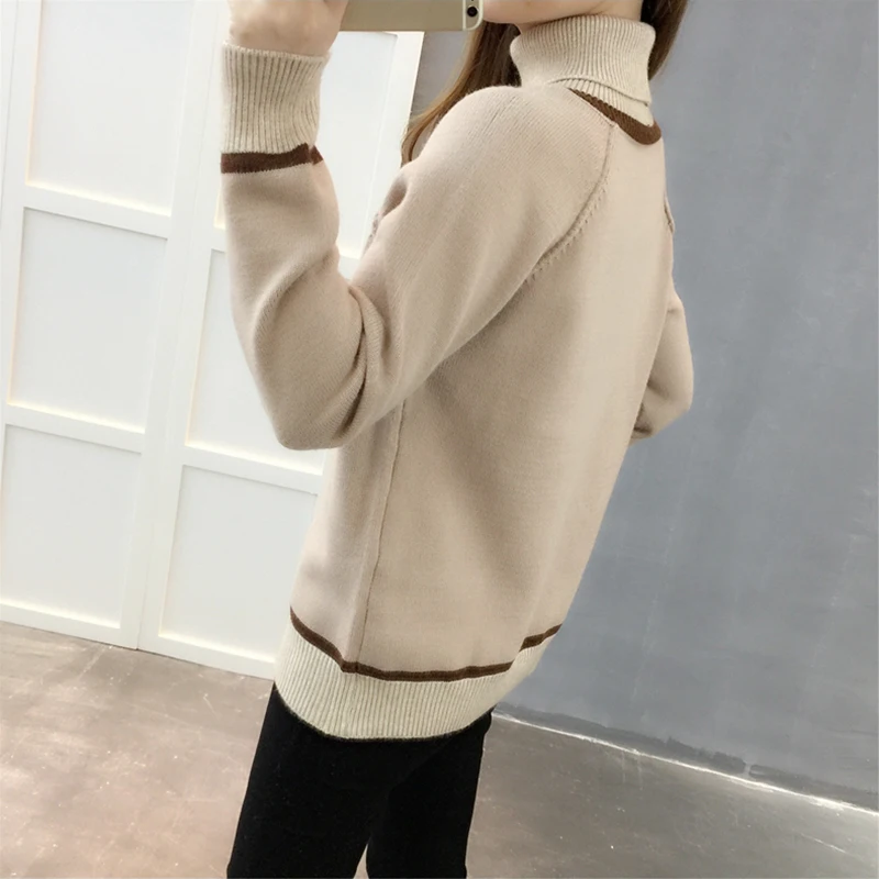 Winter Women Knitted Turtleneck Sweater 2018 New Colorblock Elastic Loose Wild Ladies Sweaters Warm Pullover Tricot Jumper ZY528 | Женская