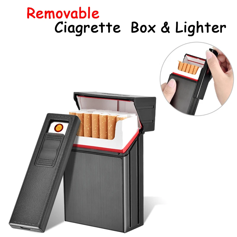 Ветрозащитная Ciagrette держатель ящик со съемным электронная USB Зажигалка