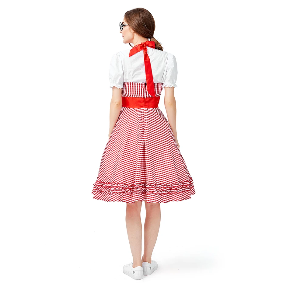 Новинка 2019 Красный Клетчатый костюм с пивом Четырехцветная большая юбка-качели