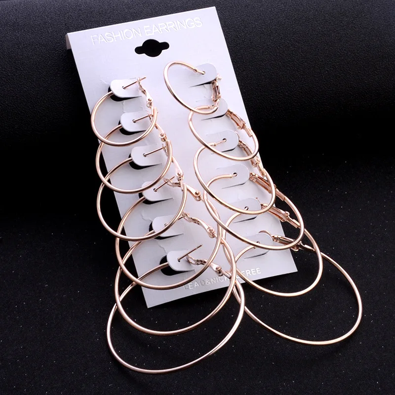 6 Пары/компл. круглые серьги петли золотого и серебряного цвета кольца для женщин