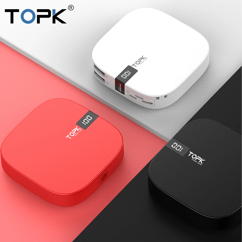 TOPK 10000 мАч Внешний аккумулятор с двумя USB мини портативными мобильными телефонами